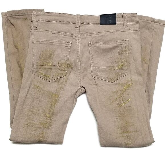 SEVEN Souls Tan Gold Painted Distressed Moto Jeans - Picture 8 of 11